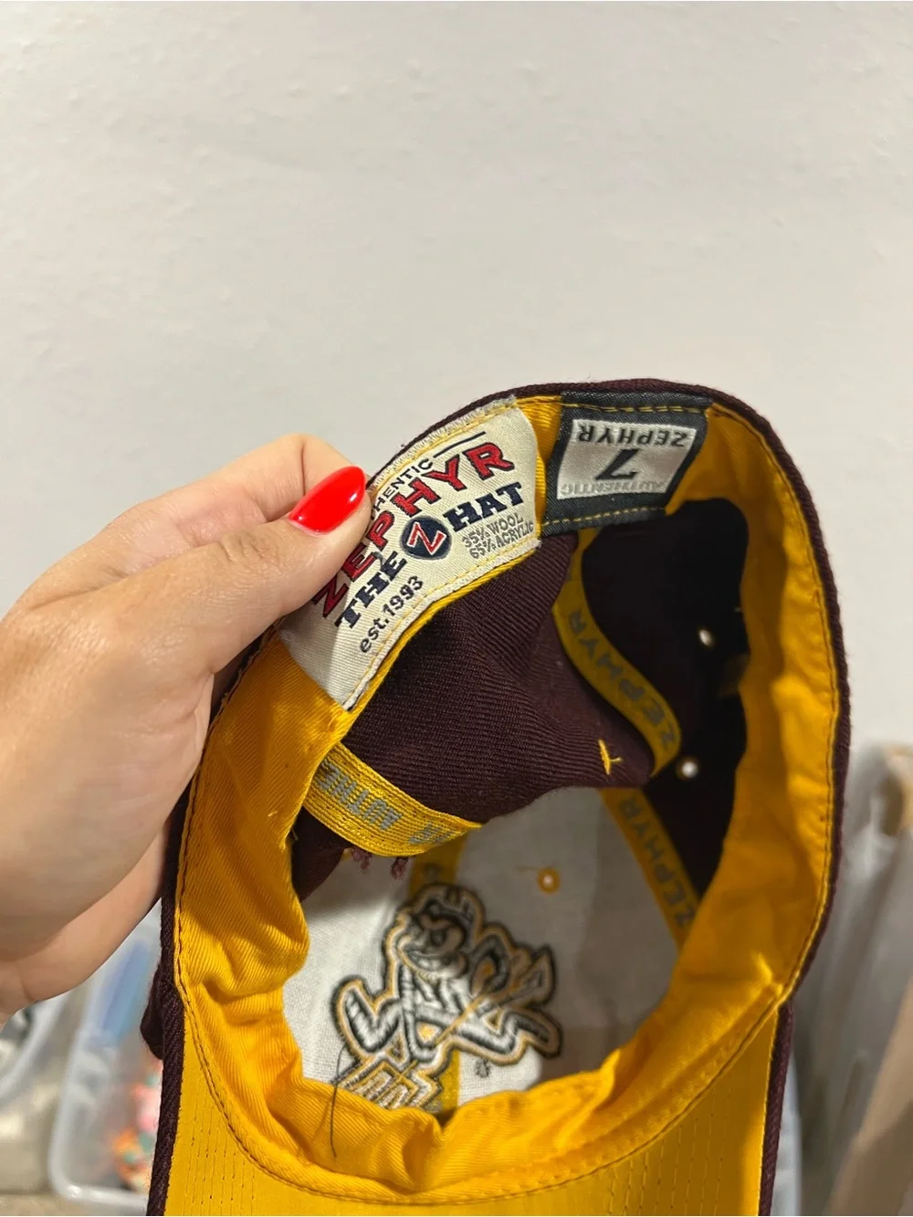 90s Arizona State University Sun Devils Zephyr Hat Maroon Fitted Baseball